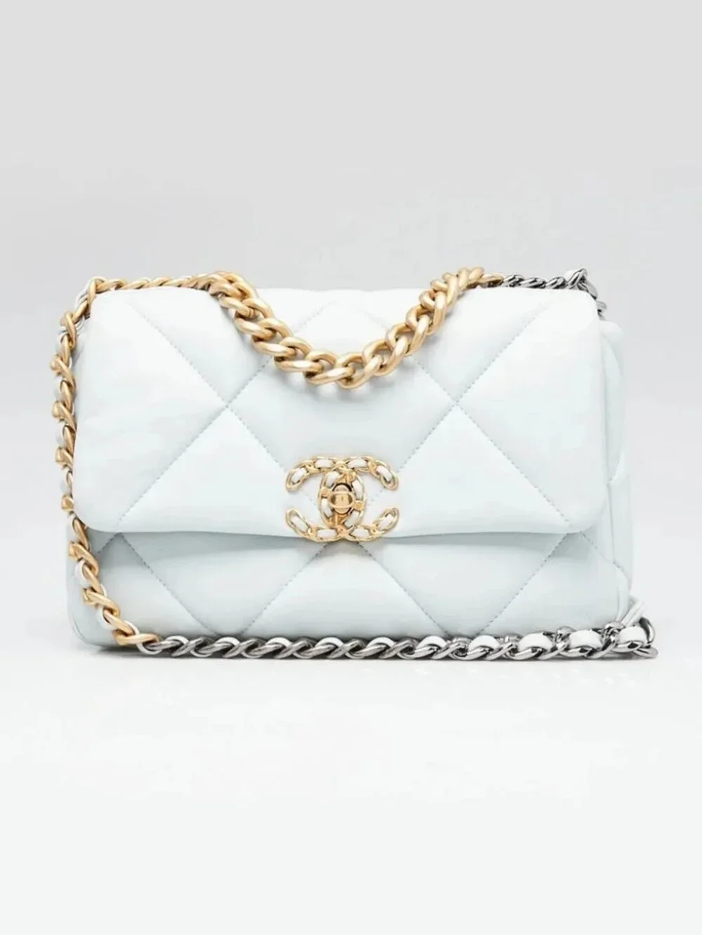 Chanel Light Blue Quilted Lambskin Leather Medium Chanel 19 Bag